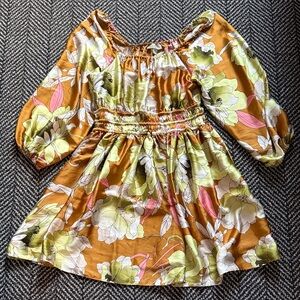 Charming Floral Dress in Mustard and Green